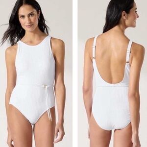 Tommy Bahama White Cable Beach High Neck 1pc one Peace Swim wear Sz 10 Large New